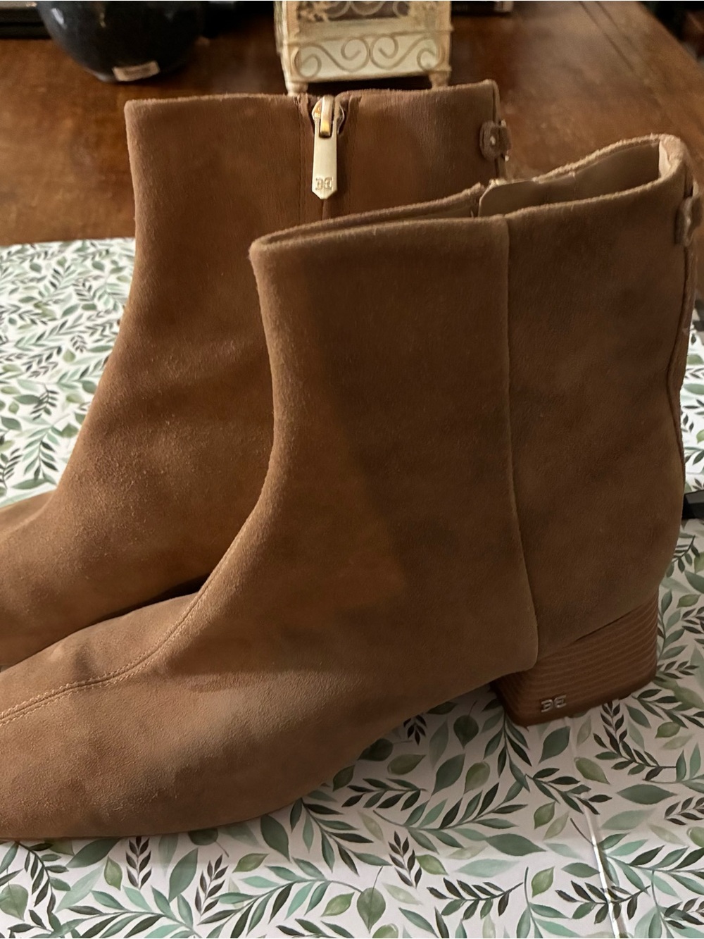 Sam Edelman Brown Suede Ankle Booties with Gold Zip